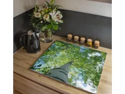 Banjado Herdabdeckplatte Glas 1 Teilig 60x52CM Schneidebrett Herdabdeckung Mit Motiv Zwischen Bäumen 5