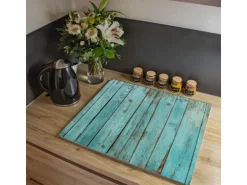 Banjado Herdabdeckplatte Glas 2 Teilig Je 30x52CM Schneidebrett Herdabdeckung Mit Motiv Blaues Holz