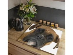 Banjado Herdabdeckplatte Glas 2 Teilig Je 30x52CM Schneidebrett Herdabdeckung Mit Motiv Boxer