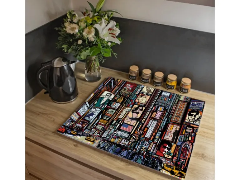 Banjado Herdabdeckplatte Glas 1 Teilig 60x52CM Schneidebrett Herdabdeckung Mit Motiv New York Show