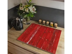 Banjado Herdabdeckplatte Glas 1 Teilig 60x52CM Schneidebrett Herdabdeckung Mit Motiv Rote Holzlatten