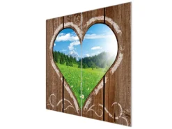 Banjado Herdabdeckplatte Glas 2 Teilig Je 30x52CM Schneidebrett Herdabdeckung Mit Motiv Ausblick Mit Herz