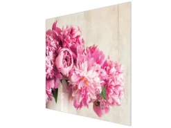 Banjado Herdabdeckplatte Glas 1 Teilig 60x52CM Schneidebrett Herdabdeckung Mit Motiv Pfingstrose