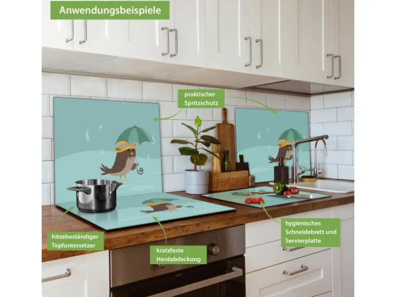 Banjado Herdabdeckplatte Glas 1 Teilig 60x52CM Schneidebrett Herdabdeckung Mit Motiv Rainbird