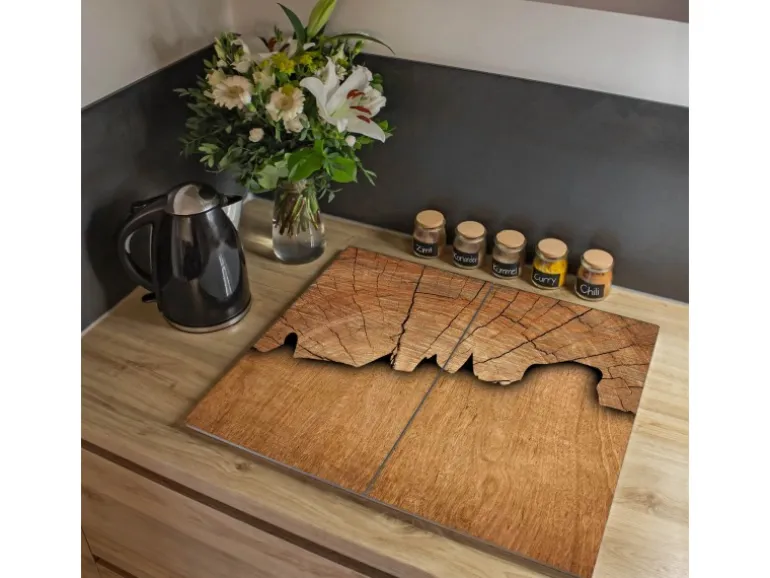 Banjado Herdabdeckplatte Glas 2 Teilig Je 30x52CM Schneidebrett Herdabdeckung Mit Motiv Baumscheibe