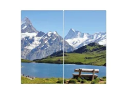 Banjado Herdabdeckplatte Glas 2 Teilig Je 30x52CM Schneidebrett Herdabdeckung Mit Motiv Alpen