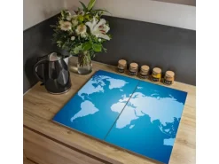 Banjado Herdabdeckplatte Glas 2 Teilig Je 30x52CM Schneidebrett Herdabdeckung Mit Motiv Weltkarte