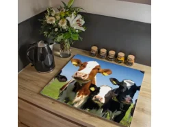 Banjado Herdabdeckplatte Glas 1 Teilig 60x52CM Schneidebrett Herdabdeckung Mit Motiv Kühe