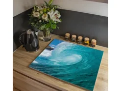 Banjado Herdabdeckplatte Glas 1 Teilig 60x52CM Schneidebrett Herdabdeckung Mit Motiv Perfekte Welle