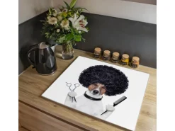 Banjado Herdabdeckplatte Glas 1 Teilig 60x52CM Schneidebrett Herdabdeckung Mit Motiv Friseur Jack Russel