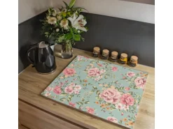 Banjado Herdabdeckplatte Glas 1 Teilig 60x52CM Schneidebrett Herdabdeckung Mit Motiv Altrosa Blume
