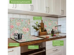 Banjado Herdabdeckplatte Glas 1 Teilig 60x52CM Schneidebrett Herdabdeckung Mit Motiv Altrosa Blume