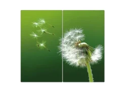 Banjado Herdabdeckplatte Glas 2 Teilig Je 30x52CM Schneidebrett Herdabdeckung Mit Motiv Pusteblume