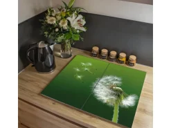 Banjado Herdabdeckplatte Glas 2 Teilig Je 30x52CM Schneidebrett Herdabdeckung Mit Motiv Pusteblume