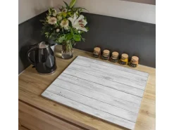 Banjado Herdabdeckplatte Glas 1 Teilig 60x52CM Schneidebrett Herdabdeckung Mit Motiv Weiß Gebeizt