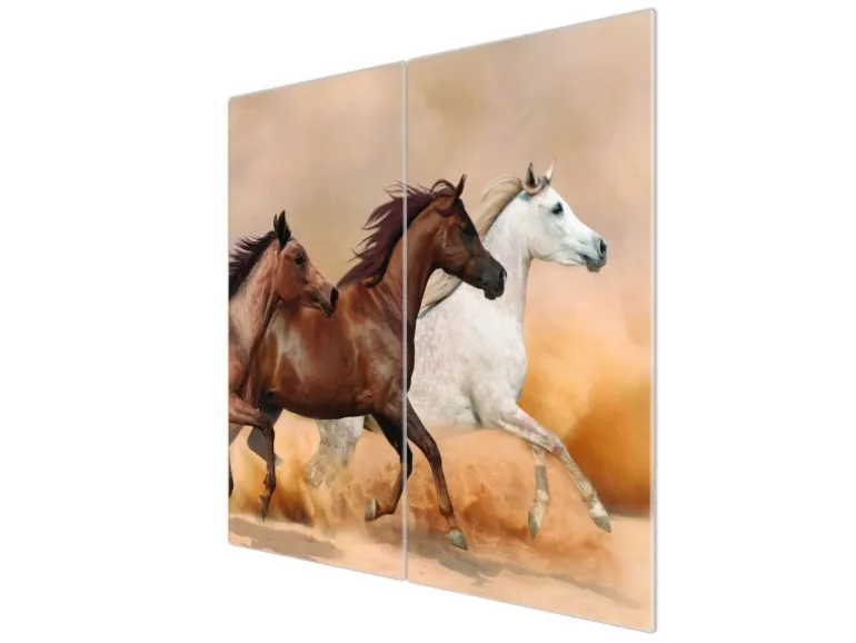 Banjado Herdabdeckplatte Glas 2 Teilig Je 30x52CM Schneidebrett Herdabdeckung Mit Motiv Wilde Pferde