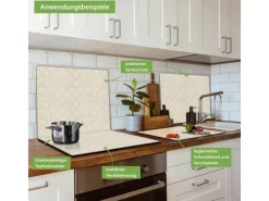 Banjado Herdabdeckplatte Glas 1 Teilig 60x52CM Schneidebrett Herdabdeckung Mit Motiv Beige Herzen