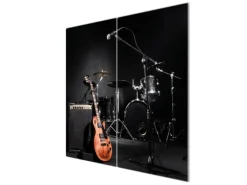 Banjado Herdabdeckplatte Glas 2 Teilig Je 30x52CM Schneidebrett Herdabdeckung Mit Motiv Jam Session
