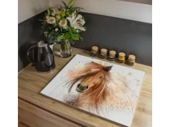 Banjado Herdabdeckplatte Glas 1 Teilig 60x52CM Schneidebrett Herdabdeckung Mit Motiv Magic Horse