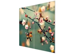 Banjado Herdabdeckplatte Glas 2 Teilig Je 30x52CM Schneidebrett Herdabdeckung Mit Motiv Japankirsche