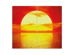 Banjado Herdabdeckplatte Glas 2 Teilig Je 30x52CM Schneidebrett Herdabdeckung Mit Motiv Sonnenuntergang