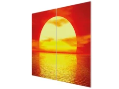 Banjado Herdabdeckplatte Glas 2 Teilig Je 30x52CM Schneidebrett Herdabdeckung Mit Motiv Sonnenuntergang