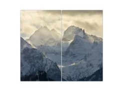 Banjado Herdabdeckplatte Glas 2 Teilig Je 30x52CM Schneidebrett Herdabdeckung Mit Motiv Alpen Im Sonnenschein
