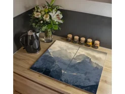 Banjado Herdabdeckplatte Glas 2 Teilig Je 30x52CM Schneidebrett Herdabdeckung Mit Motiv Alpen Im Sonnenschein