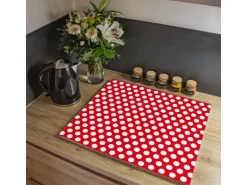 Banjado Herdabdeckplatte Glas 1 Teilig 60x52CM Schneidebrett Herdabdeckung Mit Motiv Punkte Rot
