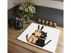 Banjado Herdabdeckplatte Glas 1 Teilig 60x52CM Schneidebrett Herdabdeckung Mit Motiv Beste Freunde Immer