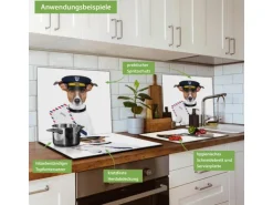 Banjado Herdabdeckplatte Glas 1 Teilig 60x52CM Schneidebrett Herdabdeckung Mit Motiv Postbote Jack Russel