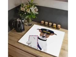 Banjado Herdabdeckplatte Glas 1 Teilig 60x52CM Schneidebrett Herdabdeckung Mit Motiv Postbote Jack Russel