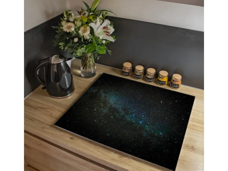 Banjado Herdabdeckplatte Glas 1 Teilig 60x52CM Schneidebrett Herdabdeckung Mit Motiv Nachthimmel