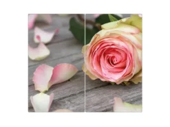 Banjado Herdabdeckplatte Glas 2 Teilig Je 30x52CM Schneidebrett Herdabdeckung Mit Motiv Rosa Rose