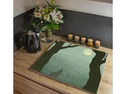 Banjado Herdabdeckplatte Glas 1 Teilig 60x52CM Schneidebrett Herdabdeckung Mit Motiv Heulender Wolf