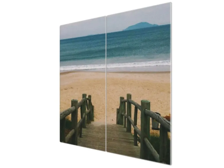 Banjado Herdabdeckplatte Glas 2 Teilig Je 30x52CM Schneidebrett Herdabdeckung Mit Motiv Zum Strand