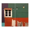 Banjado Herdabdeckplatte Glas 2 Teilig Je 30x52CM Schneidebrett Herdabdeckung Mit Motiv Buntes Haus