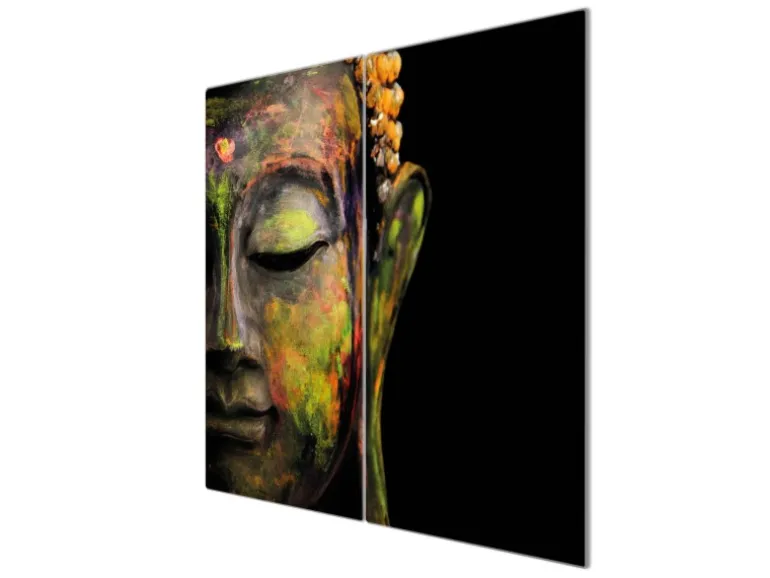 Banjado Herdabdeckplatte Glas 2 Teilig Je 30x52CM Schneidebrett Herdabdeckung Mit Motiv Bunter Buddha