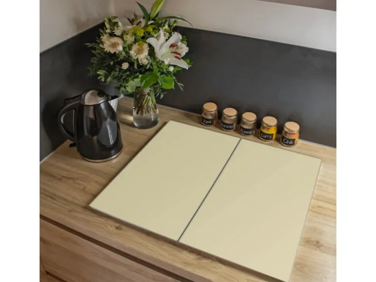 Banjado Herdabdeckplatte Glas 2 Teilig Je 30x52CM Schneidebrett Herdabdeckung Mit Motiv Beige
