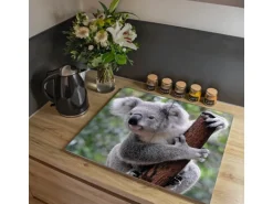 Banjado Herdabdeckplatte Glas 2 Teilig Je 30x52CM Schneidebrett Herdabdeckung Mit Motiv Koala