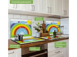 Banjado Herdabdeckplatte Glas 1 Teilig 60x52CM Schneidebrett Herdabdeckung Mit Motiv Regenbogen