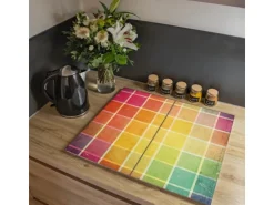 Banjado Herdabdeckplatte Glas 2 Teilig Je 30x52CM Schneidebrett Herdabdeckung Mit Motiv Bunte Glasbausteine