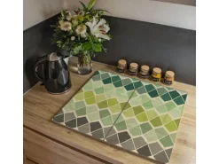 Banjado Herdabdeckplatte Glas 2 Teilig Je 30x52CM Schneidebrett Herdabdeckung Mit Motiv Vier Farben Grün