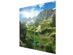 Banjado Herdabdeckplatte Glas 2 Teilig Je 30x52CM Schneidebrett Herdabdeckung Mit Motiv Bergsee Alpen