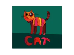 Banjado Herdabdeckplatte Glas 1 Teilig 60x52CM Schneidebrett Herdabdeckung Mit Motiv Orange Katze