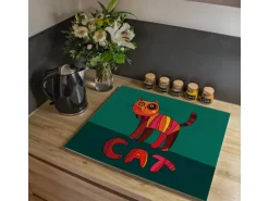 Banjado Herdabdeckplatte Glas 1 Teilig 60x52CM Schneidebrett Herdabdeckung Mit Motiv Orange Katze