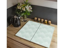 Banjado Herdabdeckplatte Glas 2 Teilig Je 30x52CM Schneidebrett Herdabdeckung Mit Motiv Strahlen Mint