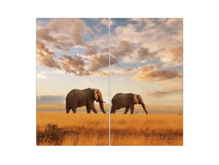 Banjado Herdabdeckplatte Glas 2 Teilig Je 30x52CM Schneidebrett Herdabdeckung Mit Motiv Elefanten