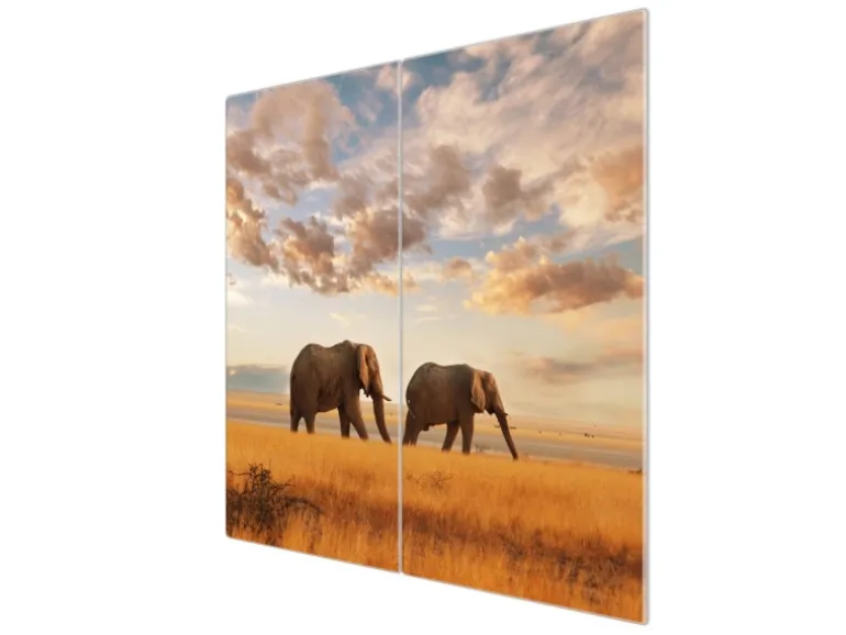 Banjado Herdabdeckplatte Glas 2 Teilig Je 30x52CM Schneidebrett Herdabdeckung Mit Motiv Elefanten