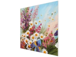 Banjado Herdabdeckplatte Glas 1 Teilig 60x52CM Schneidebrett Herdabdeckung Mit Motiv Sommerstrauss